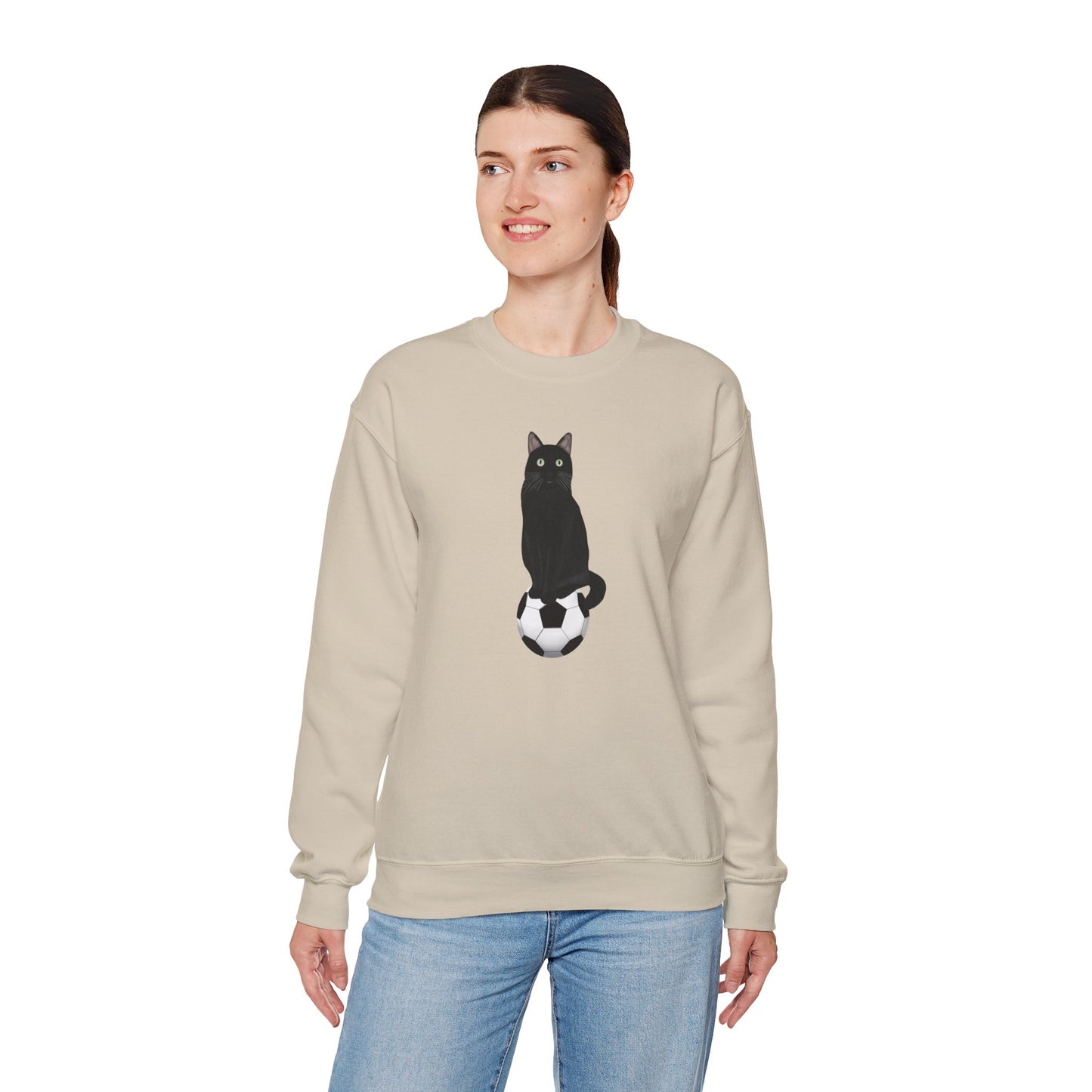 Black Cat with Soccer Cat Lover Sweatshirt