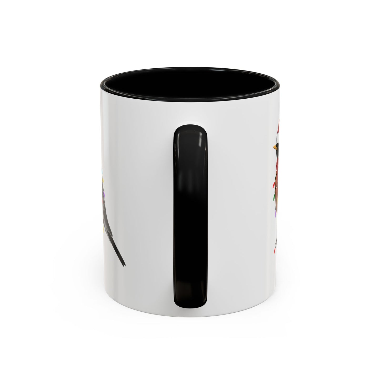 American Robin as Santa with Fairy Lights Ceramic Bird Coffee Mug – Custom Gift for Bird Watchers