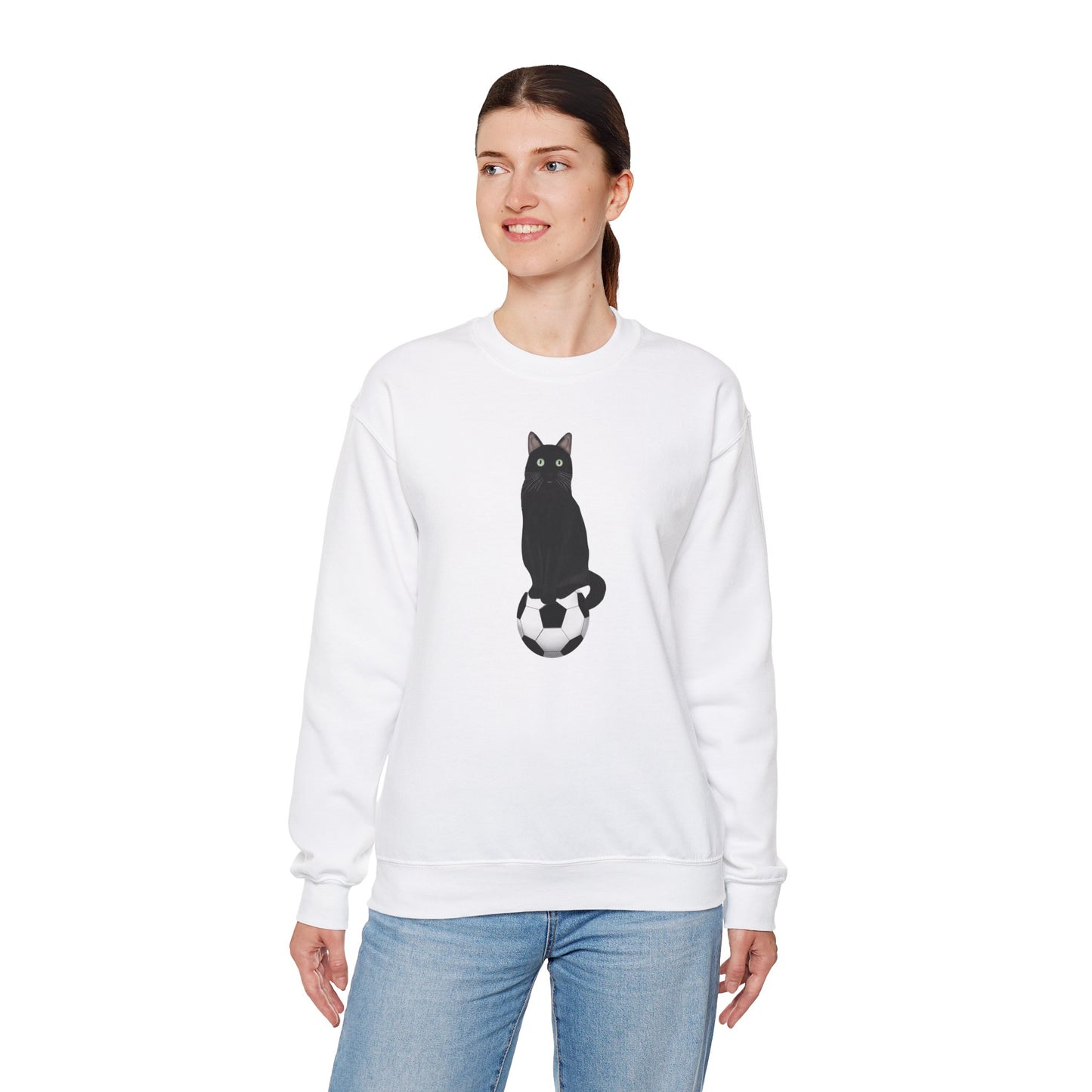 Black Cat with Soccer Cat Lover Sweatshirt