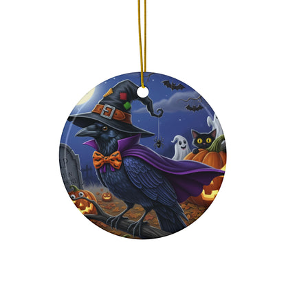 Raven Crow Bird Halloween Tree Ornament, 100% Ceramic Cute Hanging Decoration