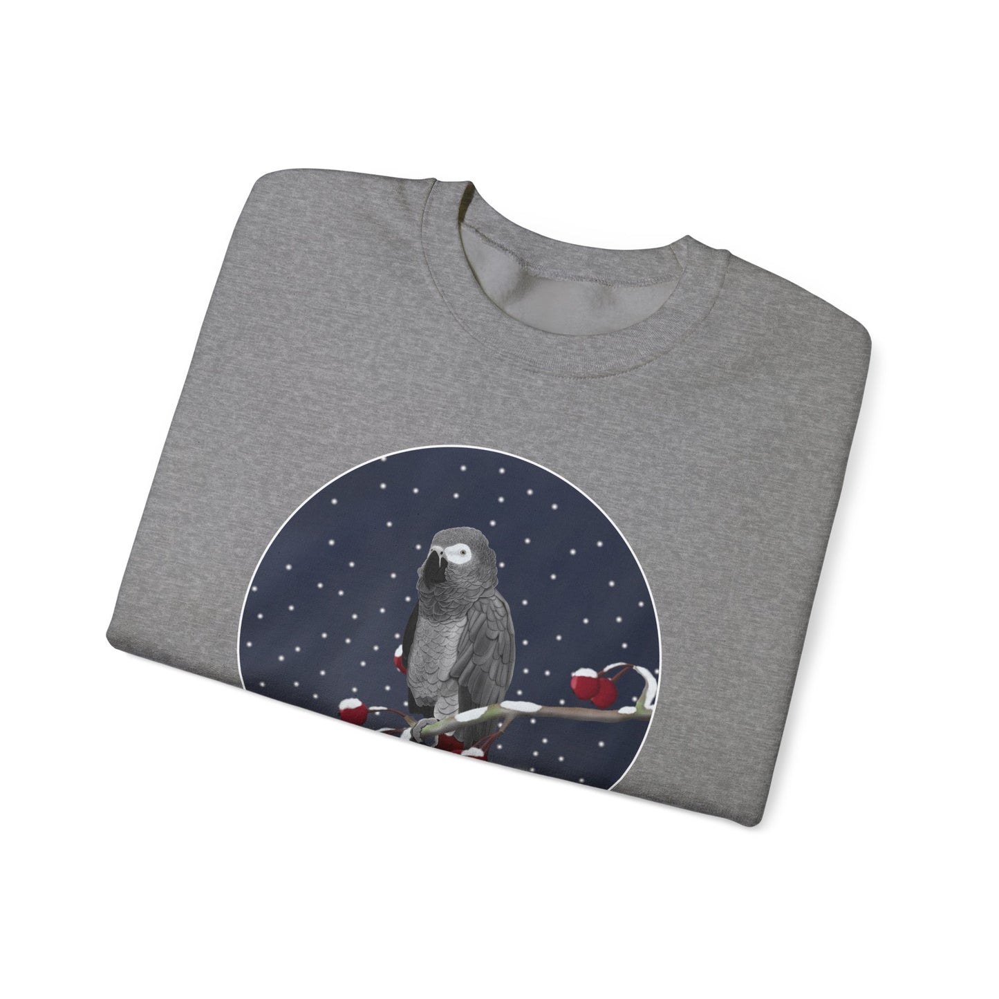 Grey Parrot on a Winter Branch Birdwatcher Christmas Bird Sweatshirt