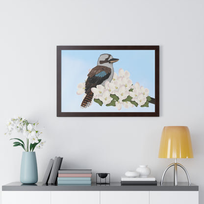 Kookaburra Spring Blossoms Bird Framed Poster