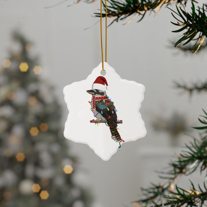 Kookaburra as Santa Ceramic Bird Christmas Ornament | Durable Double-Sided Bird Lover Decor