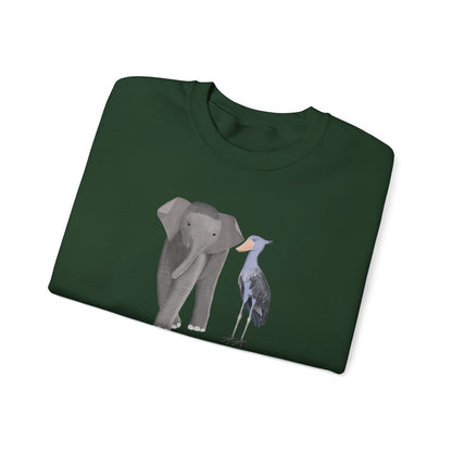 Elephant with Shoebill Bird Birding & Birdwatching Sweatshirt