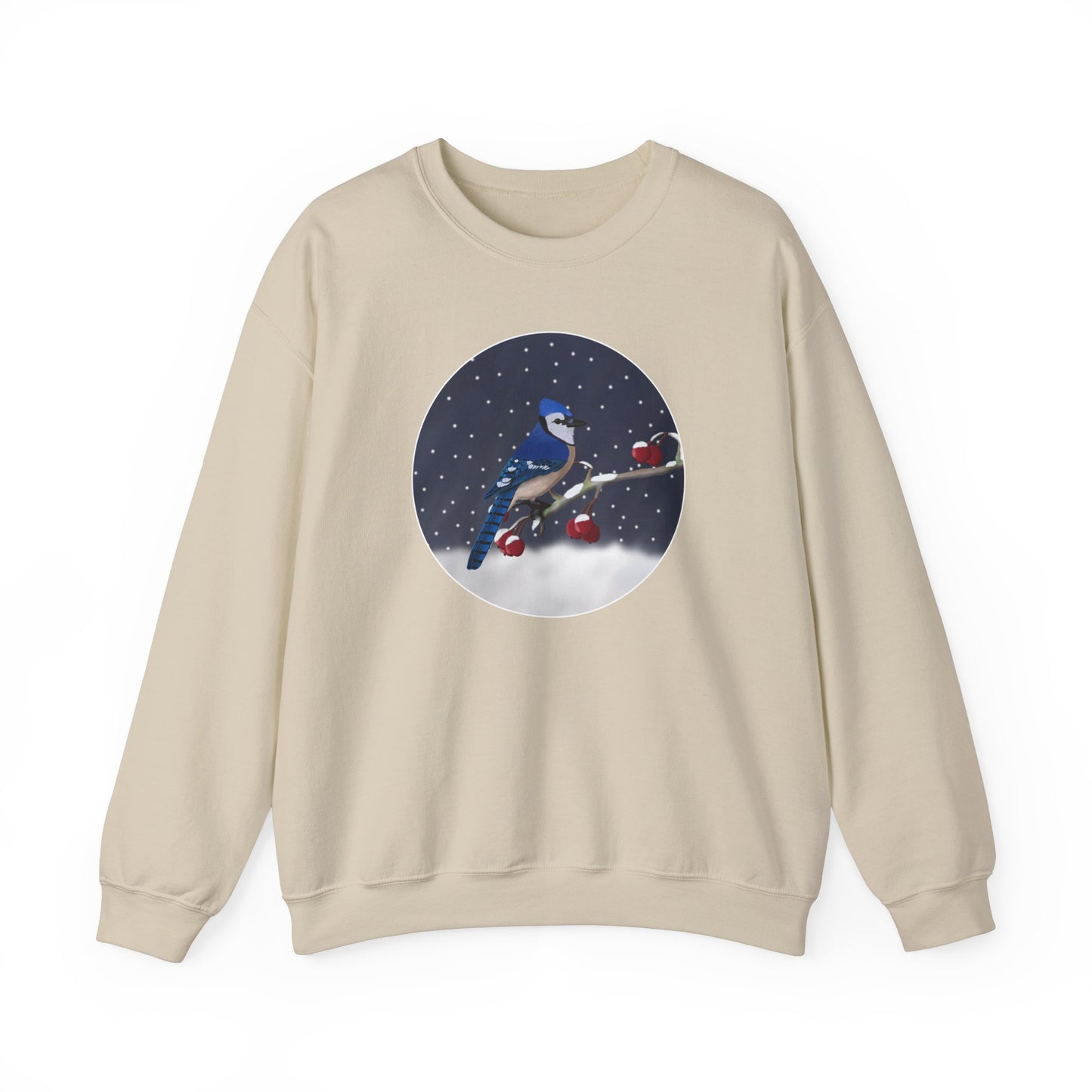 Blue Jay on a Winter Branch Christmas Bird Sweatshirt