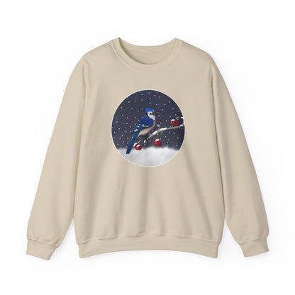 Blue Jay on a Winter Branch Christmas Bird Sweatshirt