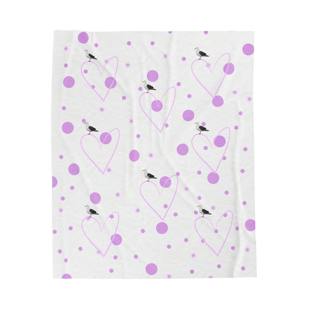 Gull Sofa Blankets – Seagull Valentine's Day Bird Velveteen Plush Blanket Pink Hearts and Dots