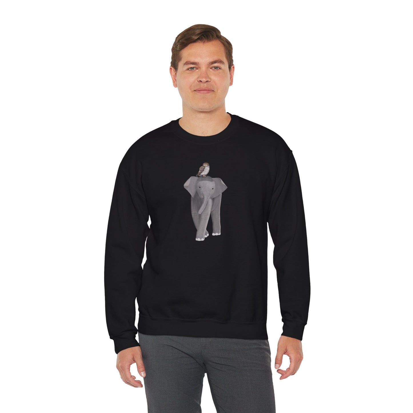 Elephant with Little Owl Bird Birding & Birdwatching Sweatshirt