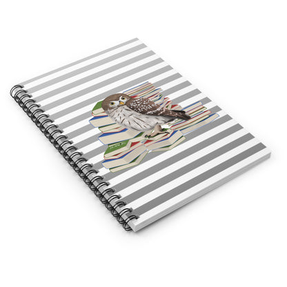 Owl Bird with Books Birdlover Bookworm Spiral Notebook Ruled Line 6" x 8"