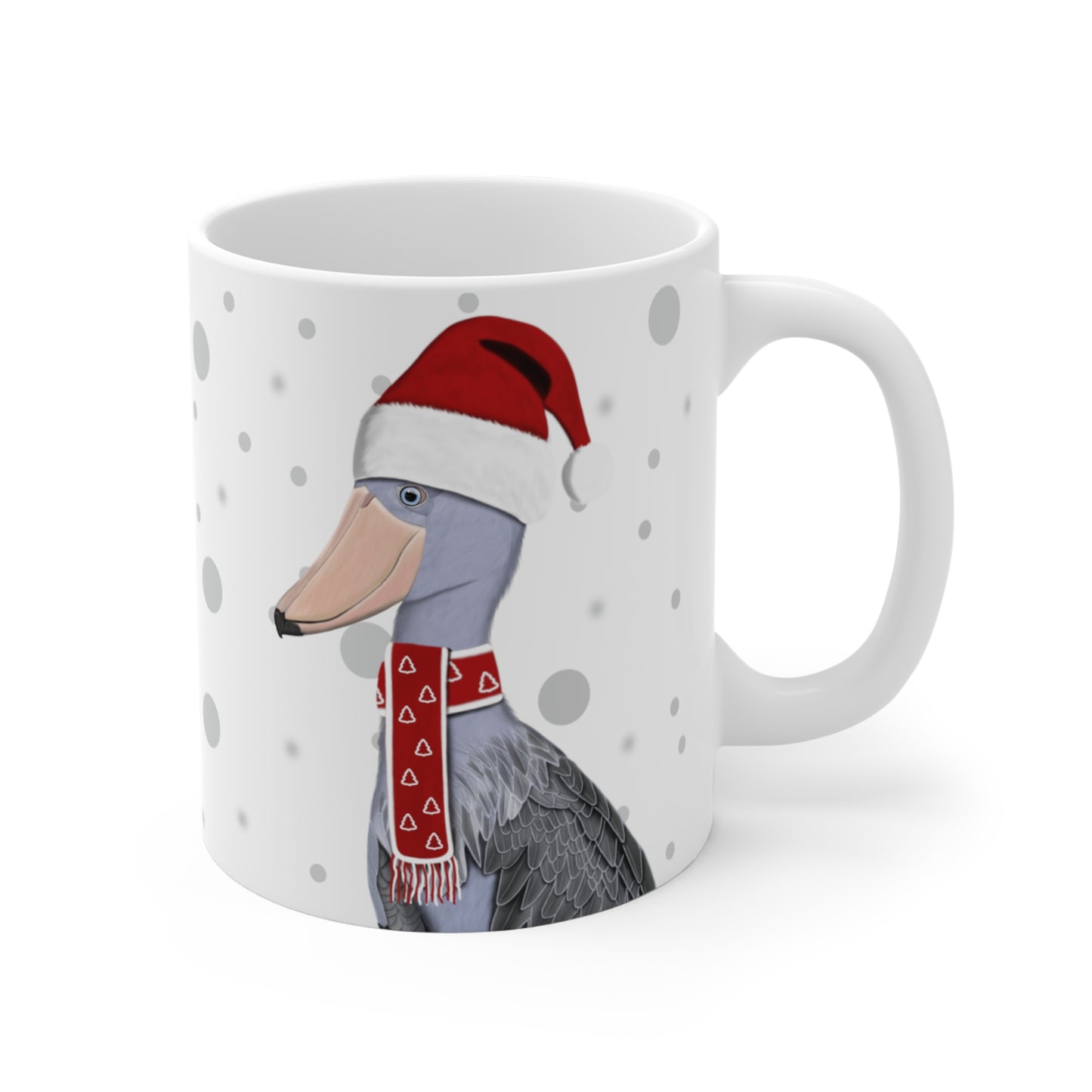 Shoebill with Red Santa Hat and Scarf Christmas Bird Ceramic Mug 11oz