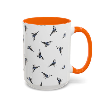 Nuthatch All-Over Pattern Accent Mug | Colorful Bird Lover Gift for Birdwatchers