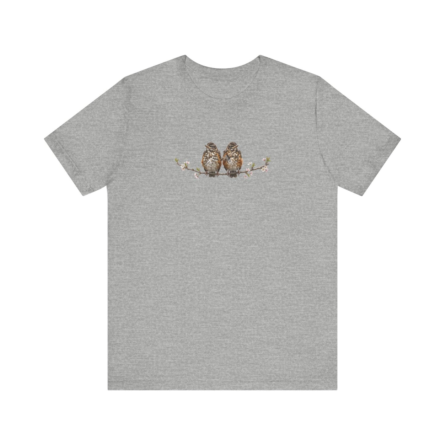 American Robin Fledgling T-Shirt | Spring Blossoms Unisex Graphic Tee for Bird Watchers