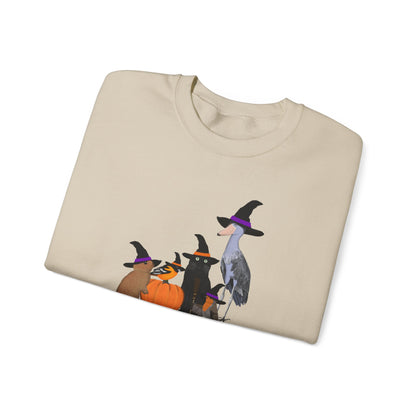 Robin Shoebill Oriole Rabbit with Cat Happy Halloween Birds Sweatshirt