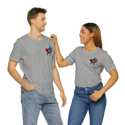 Blue Jay Cardinal on a Rose Valentine's Day Bird Unisex Tee - jz.birds