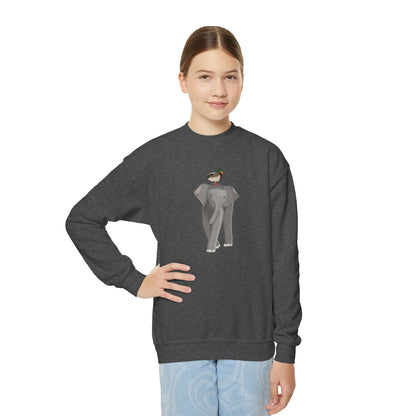 Elephant with Mallard Bird Youth Crewneck Sweatshirt