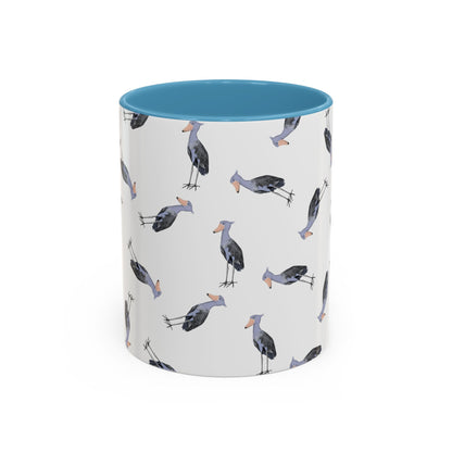 Schuhschnabel Tasse mit Streumuster | Vogelmotiv Kaffeebecher für Vogelbeobachter & Naturfreunde – Accent Coffee Mug and Birds Design style