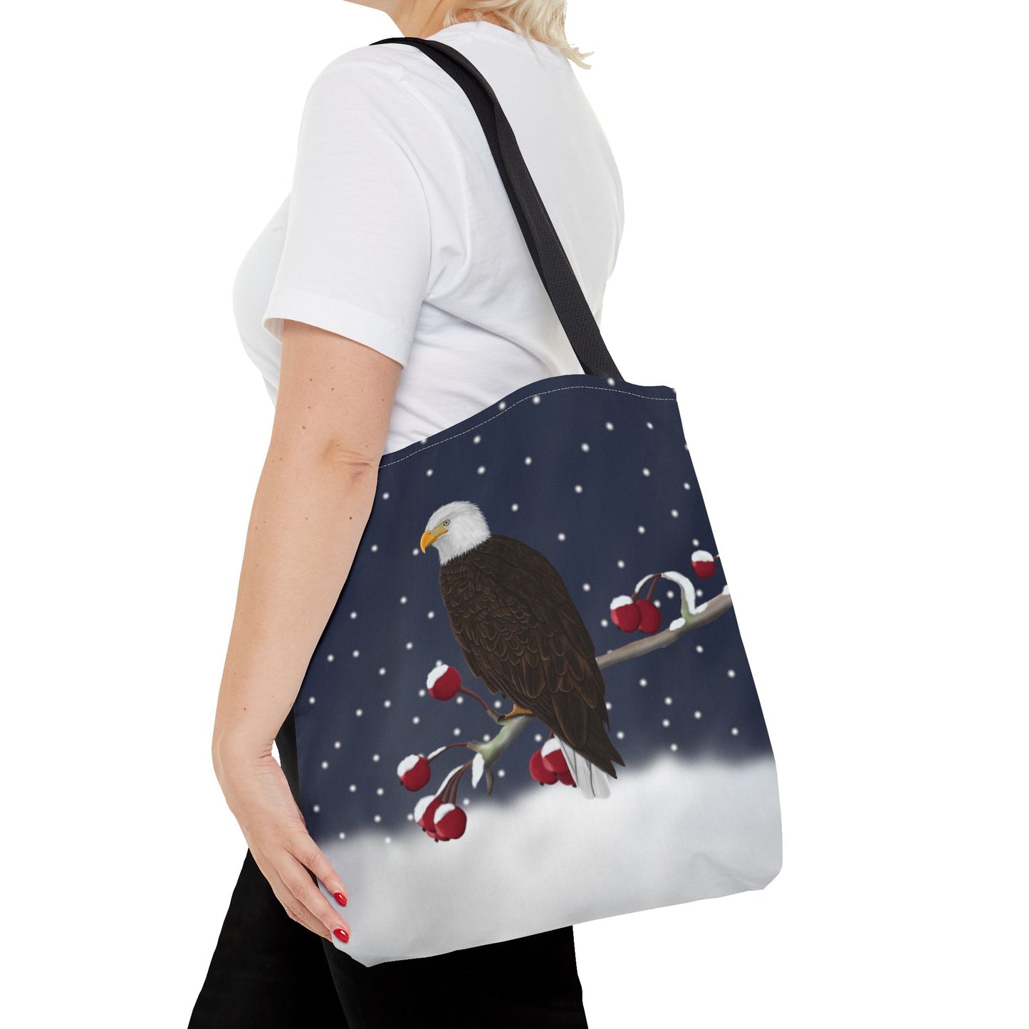 Bald Eagle on a Winter Branch Christmas Bird Tote Bag 16"x16"