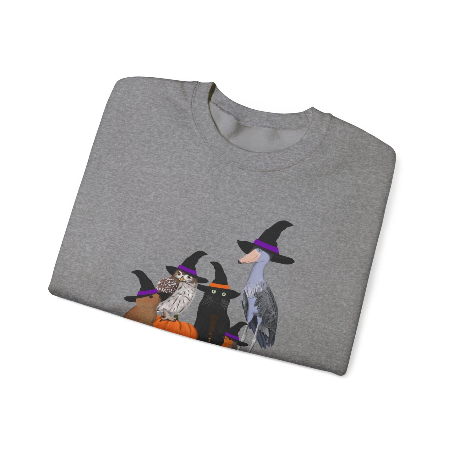 Robin Shoebill Owl Rabbit with Cat Happy Halloween Birds Sweatshirt