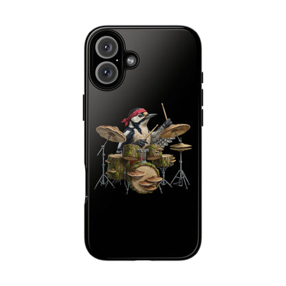 Specht am Schlagzeug Premium Handyhülle – Doppelt Geschützt & Rundum Bedruckt Schwarz
