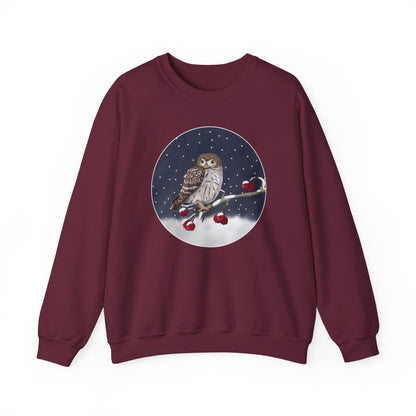 Owl on a Winter Branch Birdwatcher Christmas Bird Sweatshirt