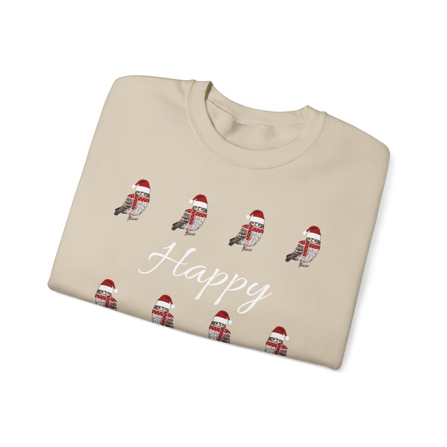 Owl as Santa with Hat and Scarf Happy Holidays Birdwatcher Christmas Bird Sweatshirt