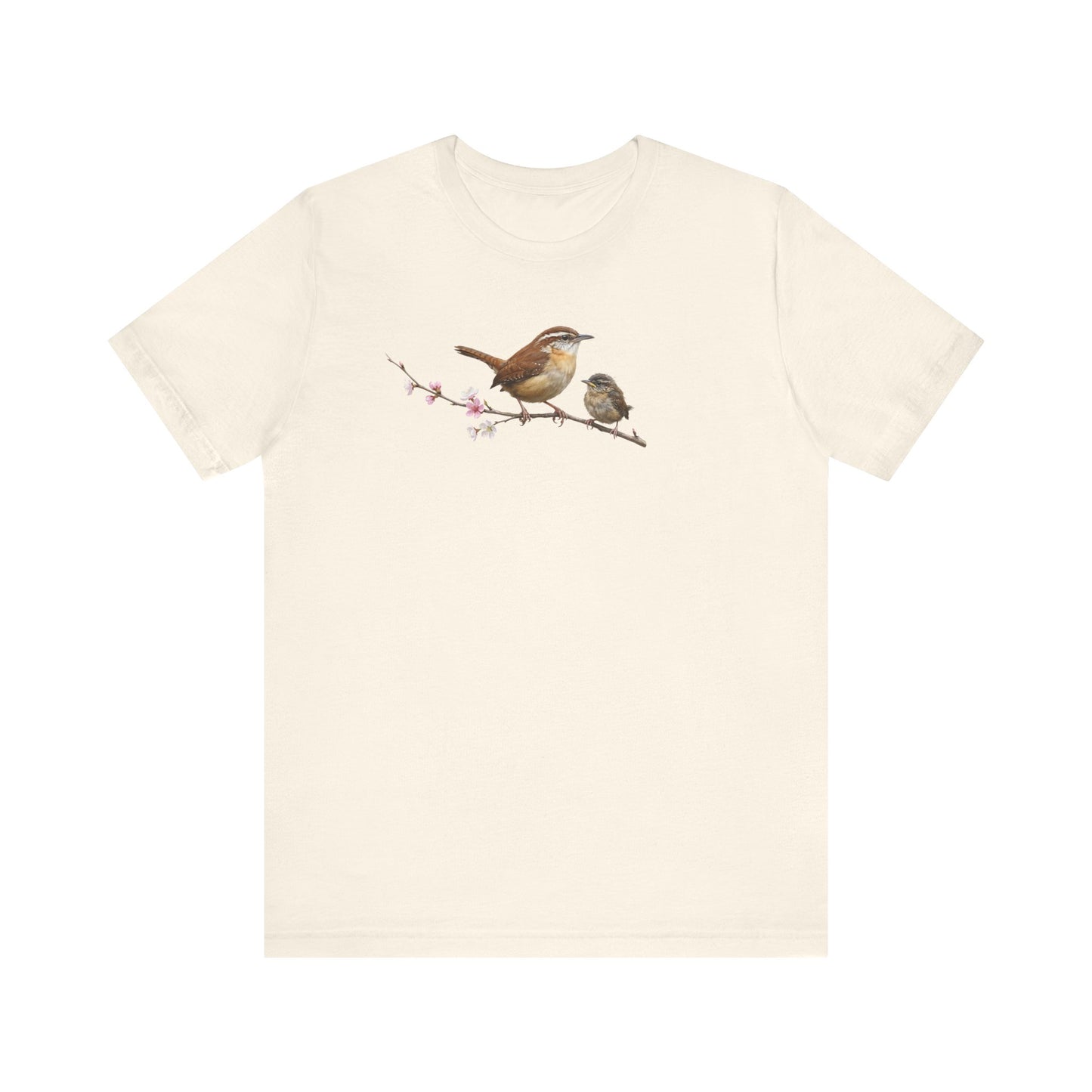Zaunkönig & Jungvogel T-Shirt | Frühlingsblüten Vogelmotiv für Vogelbeobachter