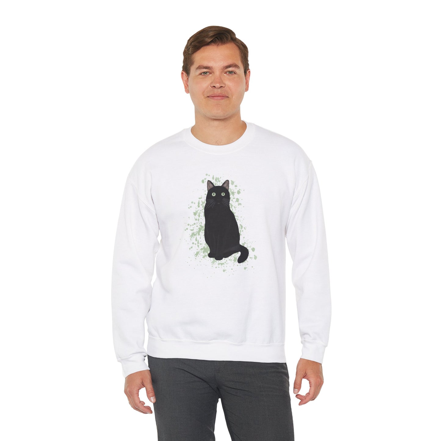 Black Cat with Green Dots Cat Lover Sweatshirt