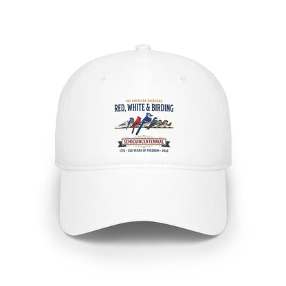 Red, White & Birding Branch Baseball Cap | Cardinal Blue Jay Bluebird 250th Anniversary Edition | jz.birds