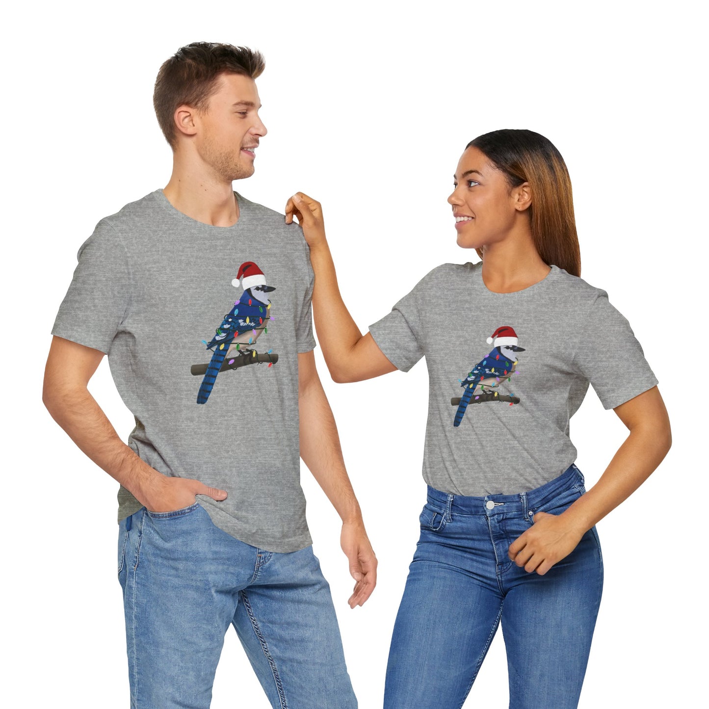 Blue Jay with Fairy Lights Christmas Bird T-Shirt