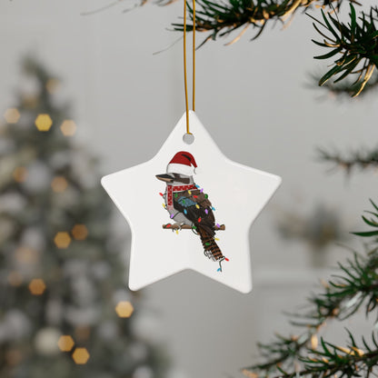 Kookaburra as Santa Ceramic Bird Christmas Ornament | Durable Double-Sided Bird Lover Decor