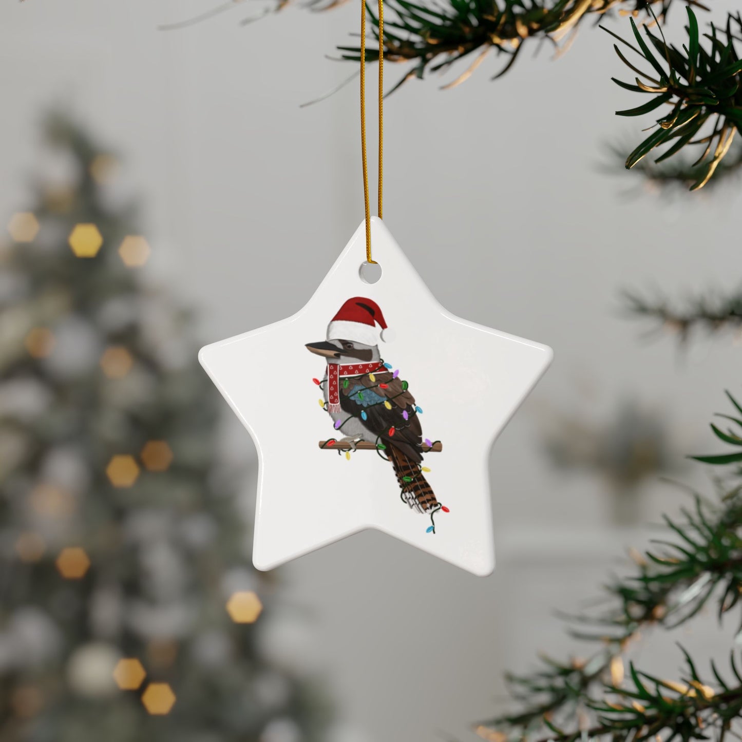 Kookaburra as Santa Ceramic Bird Christmas Ornament | Durable Double-Sided Bird Lover Decor