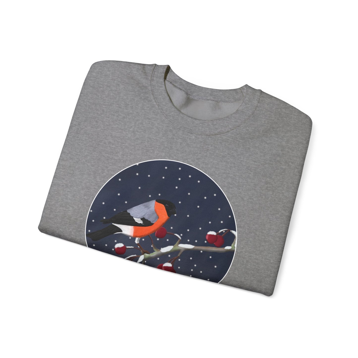 Bullfinch on a Winter Branch Birdwatcher Christmas Bird Sweatshirt