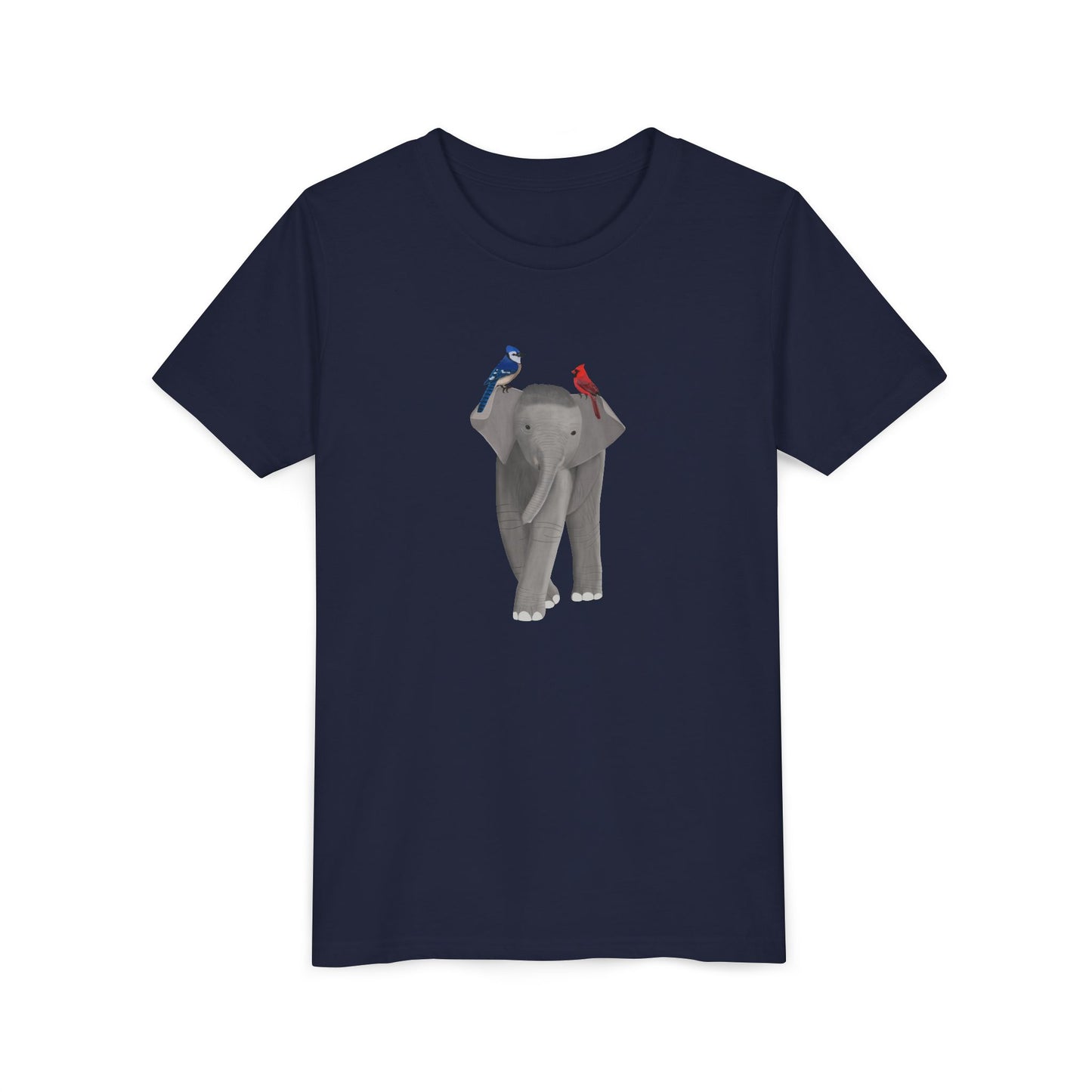 Elephant with Blue Jay and Cardinal Bird Youth T-Shirt