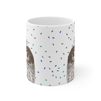 Eule feiert Geburtstag mit Partyhut und Konfetti Vogel Tasse