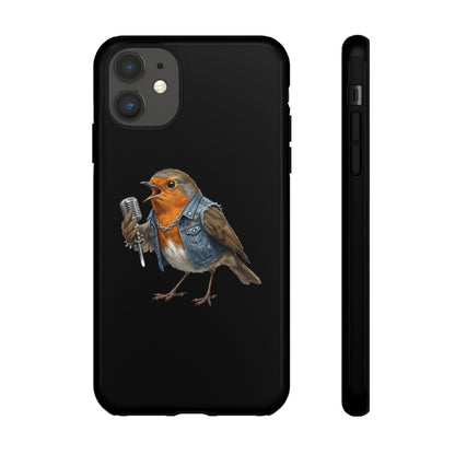 Rotkehlchen mit Mikrofon Premium Handyhülle – Doppelt Geschützt & Rundum Bedruckt Schwarz