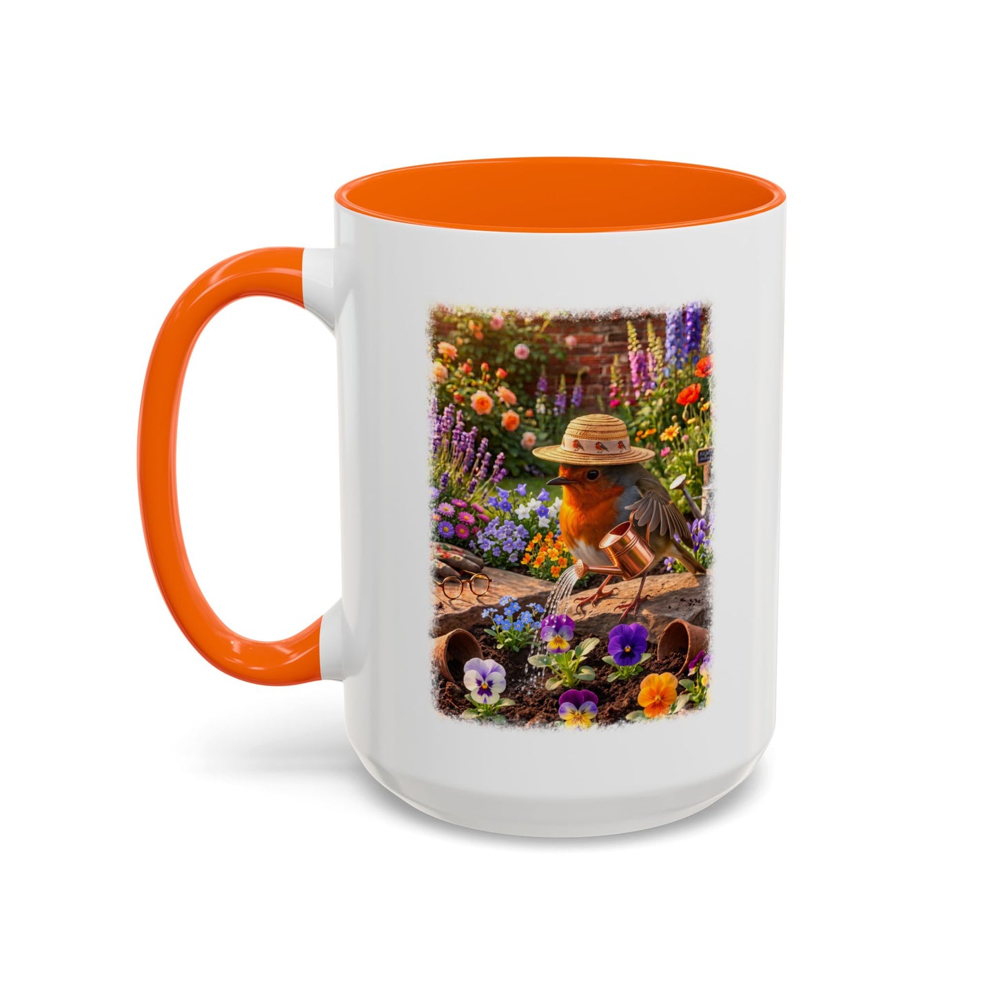 Robin Rosi Watering Flowers Mug for Bird Lovers