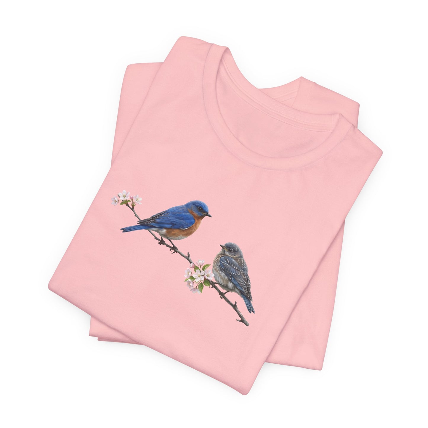 Eastern Bluebird & Fledgling T-Shirt | Spring Blossoms Unisex Graphic Tee
