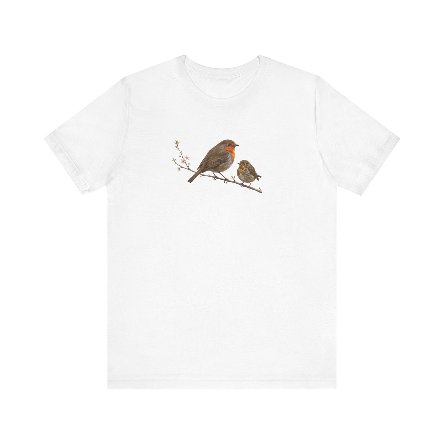 European Robin & Fledgling T-Shirt | Spring Blossoms Unisex Graphic Tee