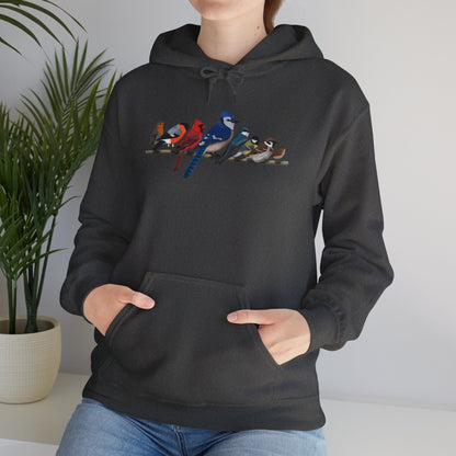 Garden Birds on a Branch Blue Jay Cardinal Bullfinch Hoodie - jz.birds