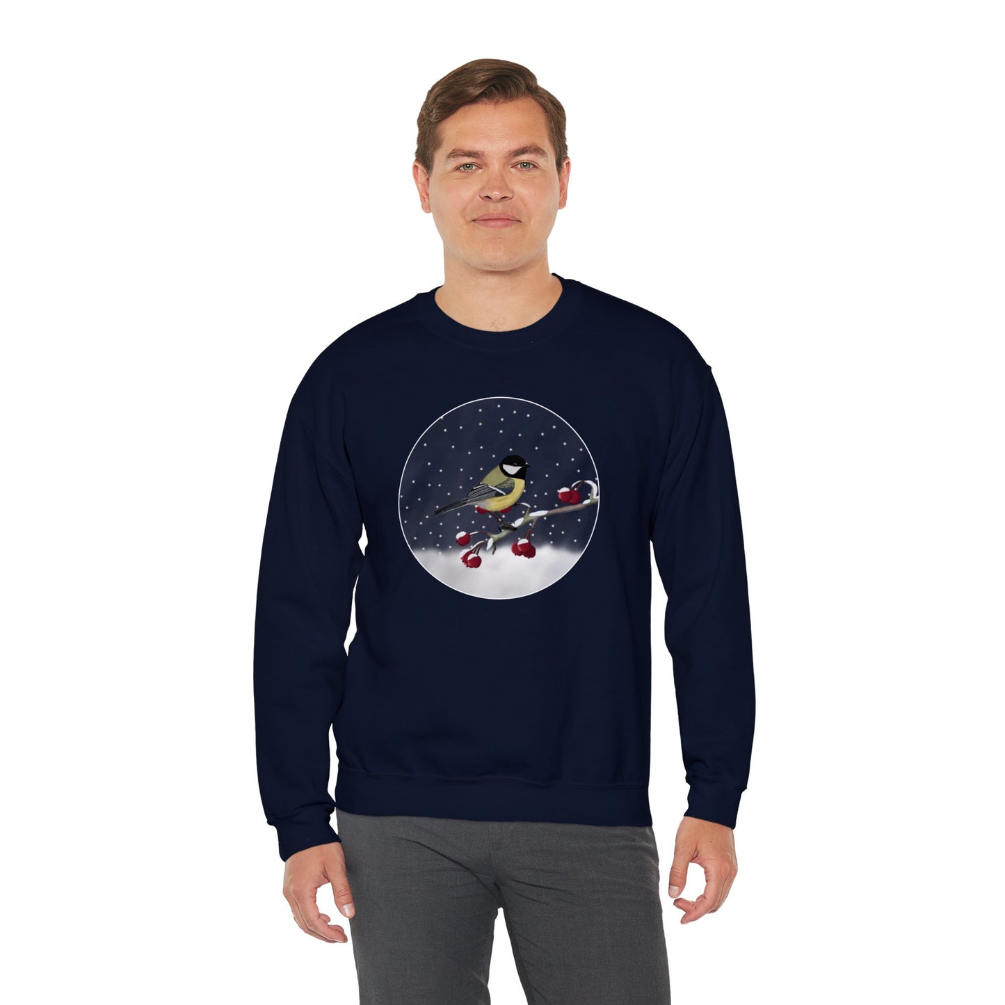 Chickadee on a Winter Branch Christmas Bird Sweatshirt