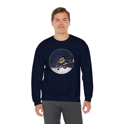 Chickadee on a Winter Branch Christmas Bird Sweatshirt