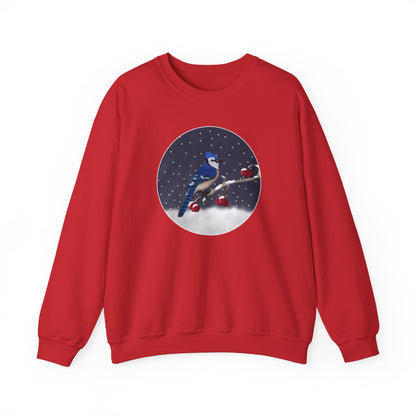 Blue Jay on a Winter Branch Christmas Bird Sweatshirt