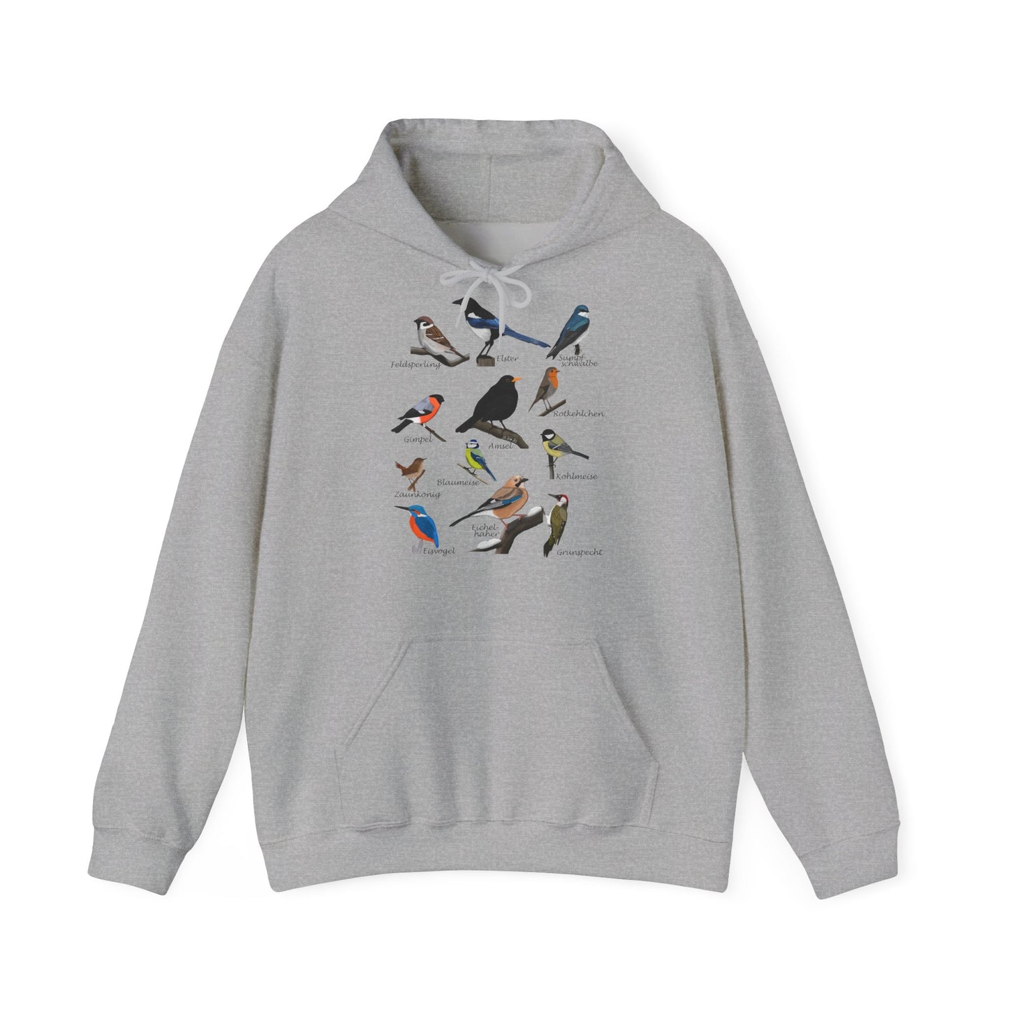 Gartenvögel Vogel Hoodie - Amsel Rotkehlchen Blaumeise Kapuzenpullover für Vogelbeobachter & Naturliebhaber mit Vogelmotiv