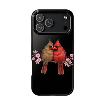 Northern Cardinal with Cherry Blossoms iPhone Case – Premium Tough Phone Cover Black