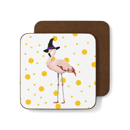 Flamingo Orange Dots Halloween Bird Hardboard Coaster