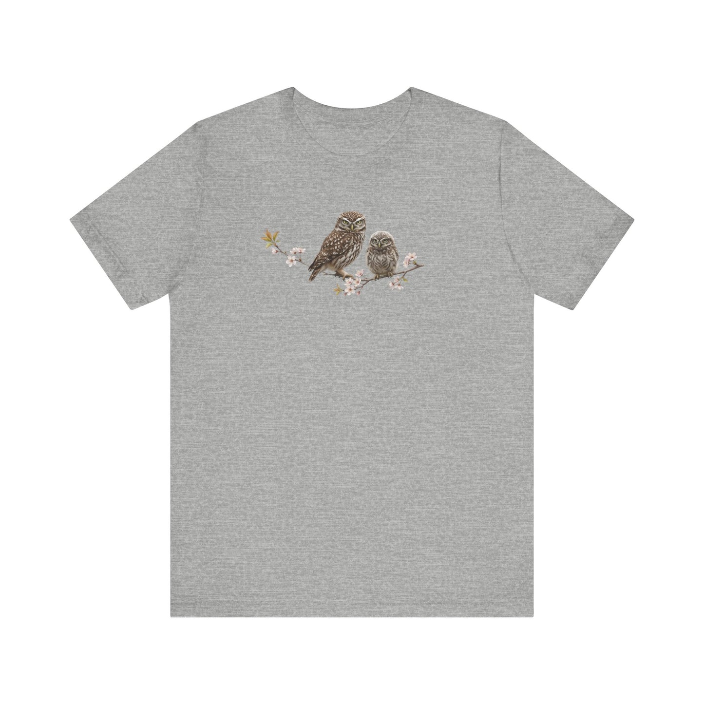 Eule Steinkauz & Jungvogel T-Shirt | Frühlingsblüten Vogelmotiv für Vogelbeobachter
