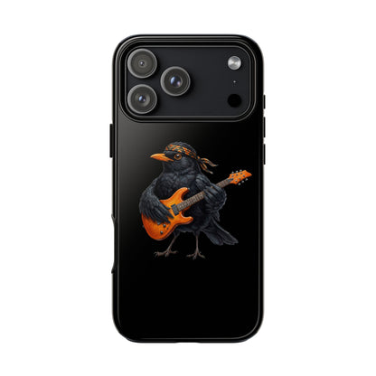 Amsel mit Gitarre Premium Handyhülle – Doppelt Geschützt & Rundum Bedruckt Schwarz