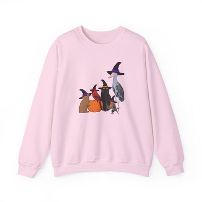 Robin Shoebill Cardinal Rabbit with Cat Happy Halloween Birds Sweatshirt