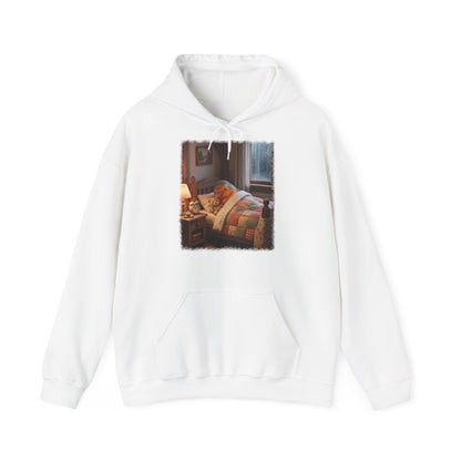 Süßes Rotkehlchen Hoodie im Bett mit Teddy | Kuscheliger Vogel Kapuzenpullover für Langschläfer