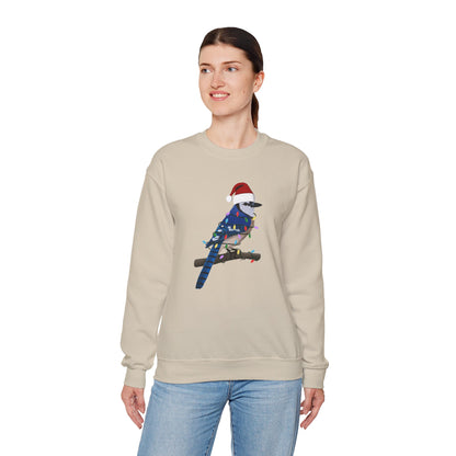 Blue Jay with Fairy Lights Santa Claus Christmas Bird Sweatshirt